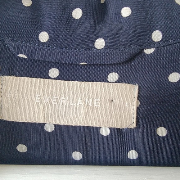 Everlane women's button front navy Polka Dot Shirtdress sz 4 long sleeve Cupro - Picture 4 of 8